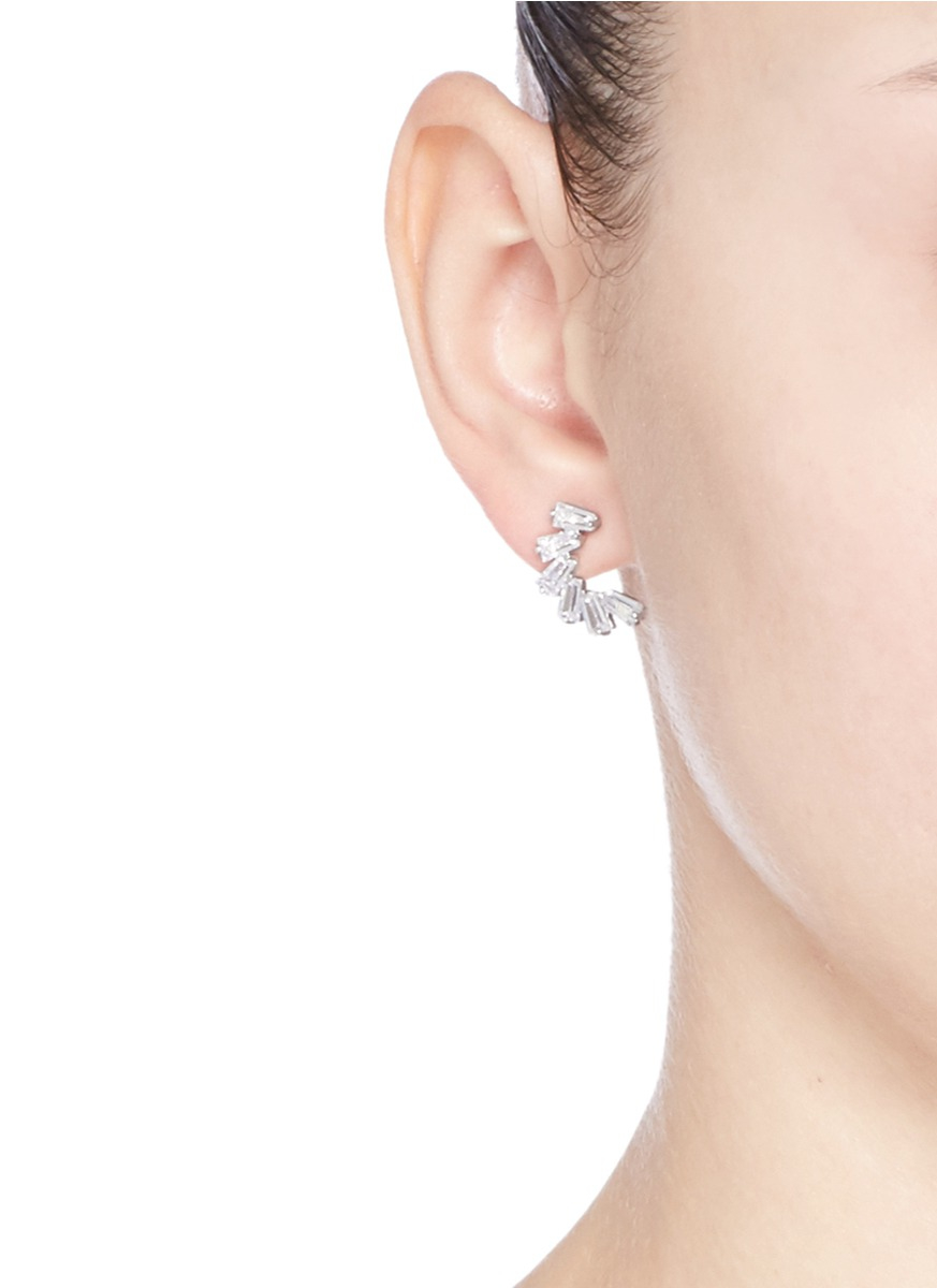 Lyst Cz By Kenneth Jay Lane Cubic Zirconia Demi Earrings In White Gallery