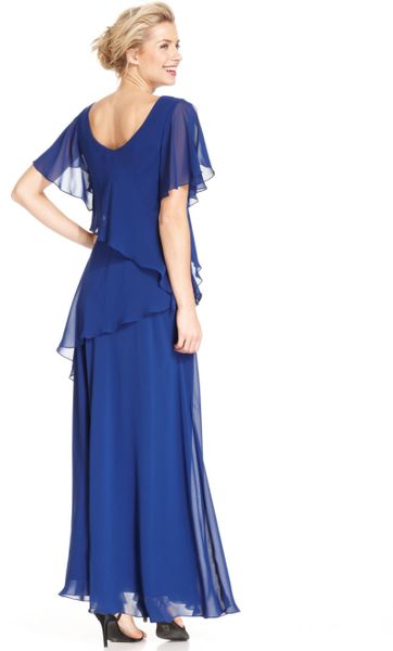 Alex Evenings Fluttersleeve Embellished Tiered Gown in Blue (Electric ...
