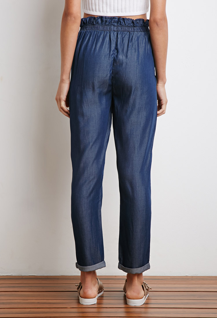 Lyst - Forever 21 Chambray Paper-bag Waist Pants in Blue