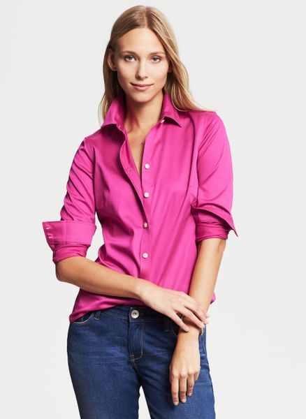 Banana Republic Fitted Non-Iron Sateen Shirt in Pink (Wild orchid) | Lyst