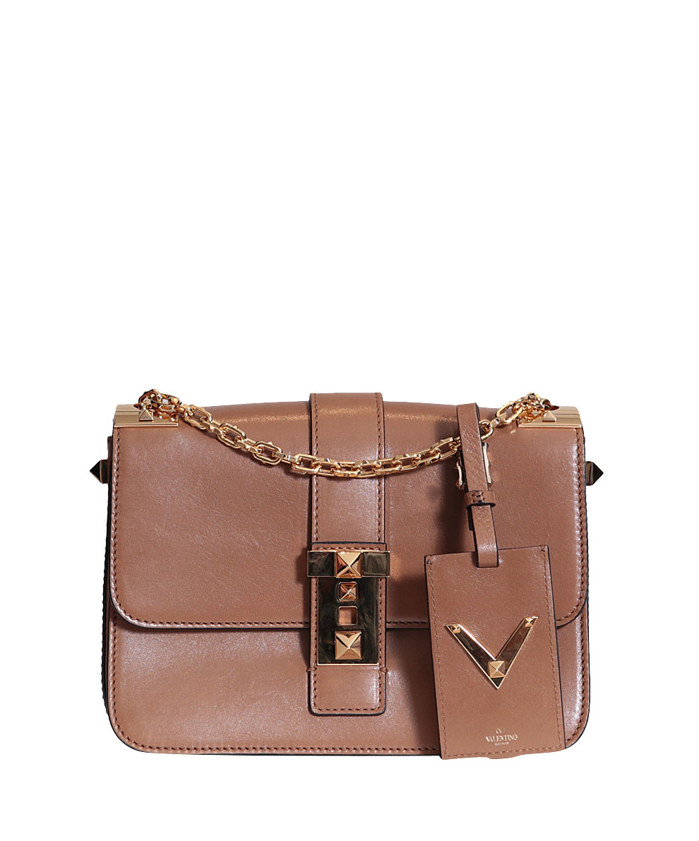 Valentino Leather Rockstud Bag With Shoulder Strap in Brown | Lyst