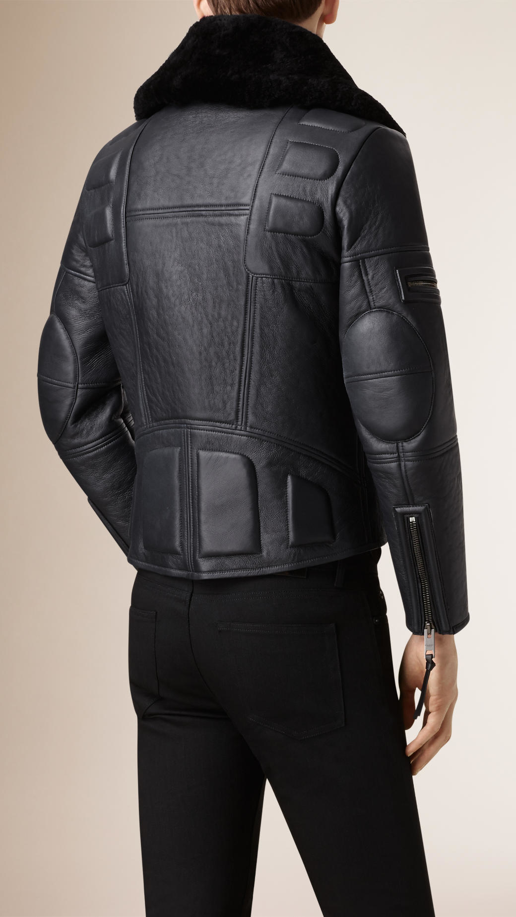 Burberry Shearling Biker Jacket With Fur Collar In Blue For Men Lyst Gallery Men S Tuxedo Jackets