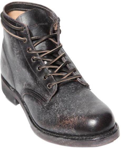 Frye Prison Stone Washed Leather Boots in Black for Men (WASHED BLACK ...