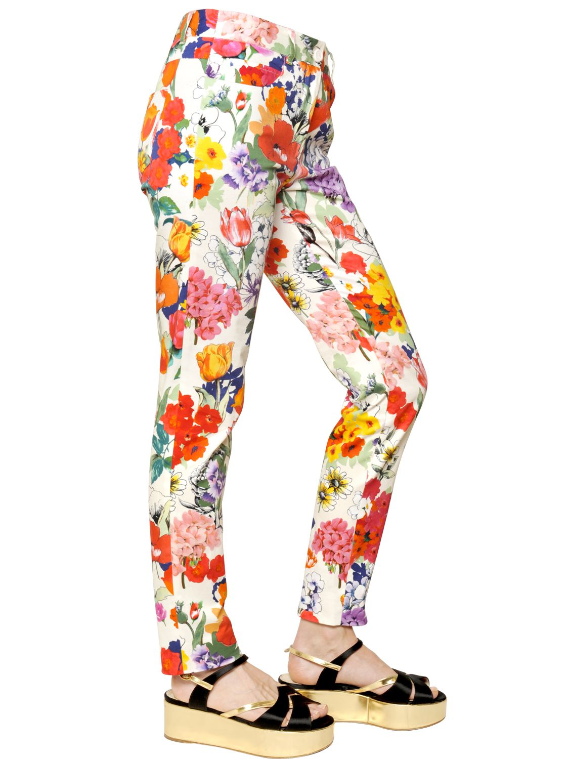 Lyst Moschino Cotton Satin Floral Trousers