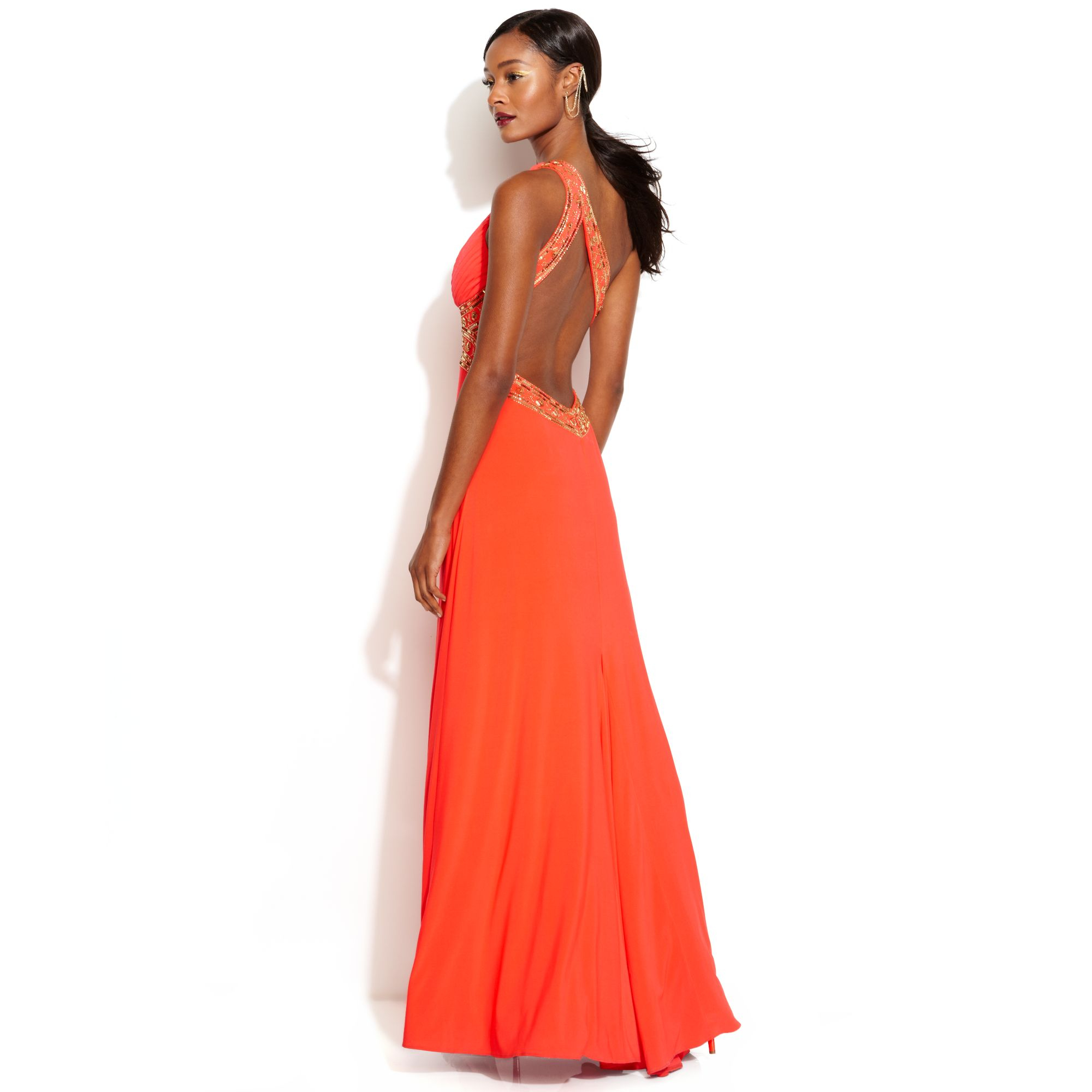 betsy & adam one shoulder gown