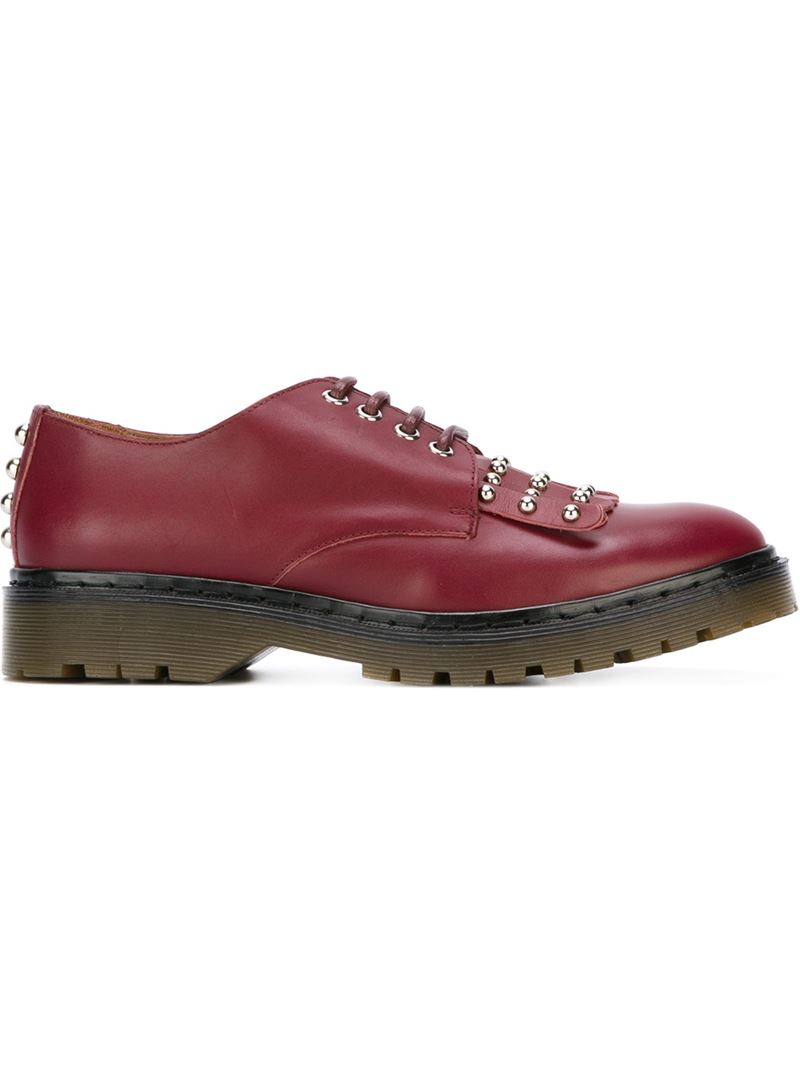 Lyst - Red Valentino Fringed Studded Leather Shoes in Red