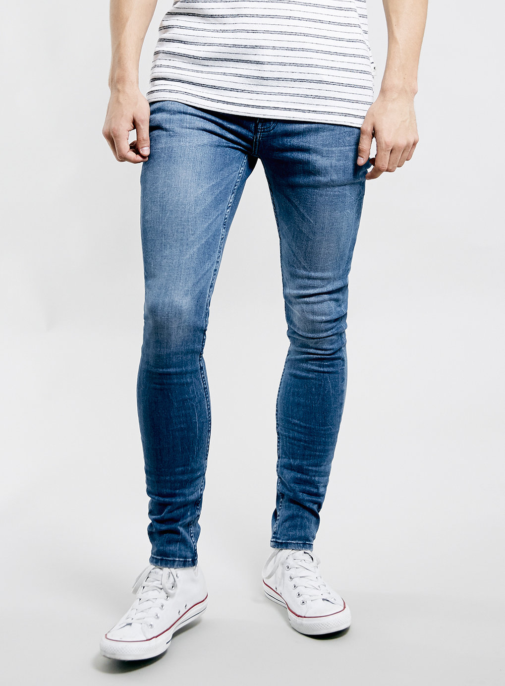 Topman Mid Wash Spray On Jeans in Blue for Men | Lyst