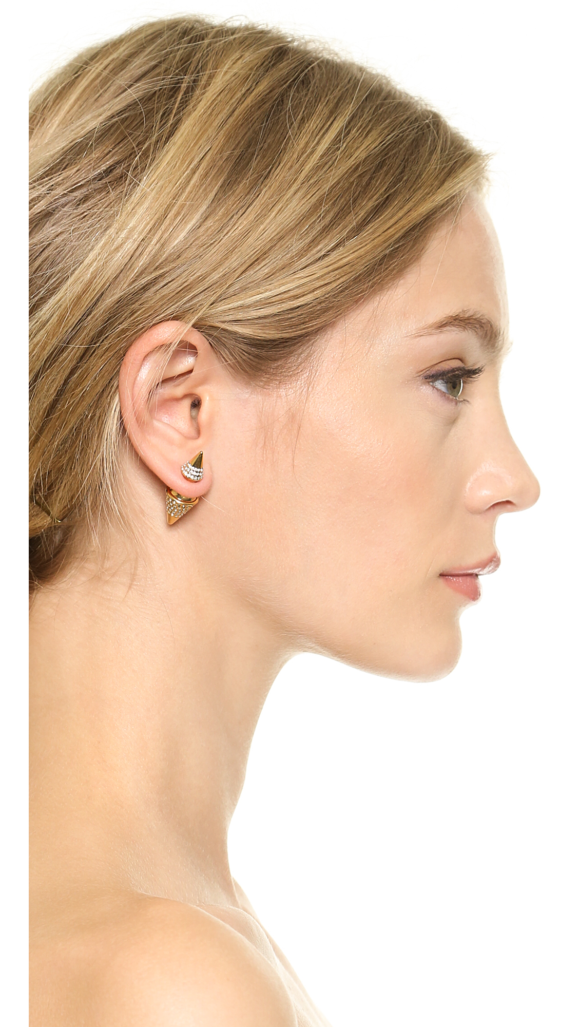Lyst Vita Fede Double An Crystal Earring Gold Clear In Metallic Gallery