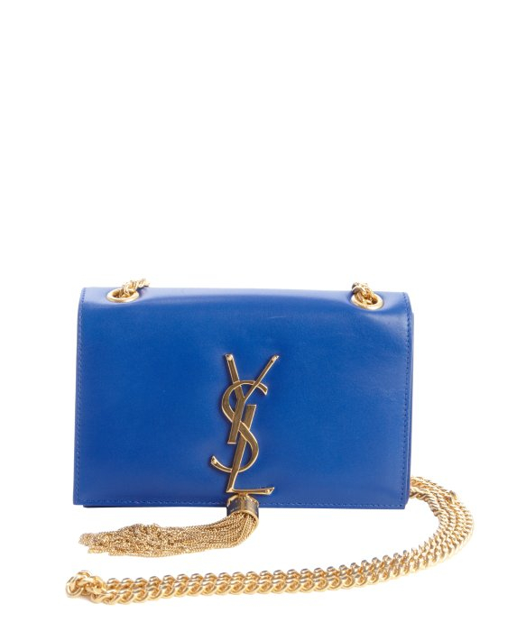 Saint laurent Cobalt Blue Leather Ysl Detail Braided Chain ...  