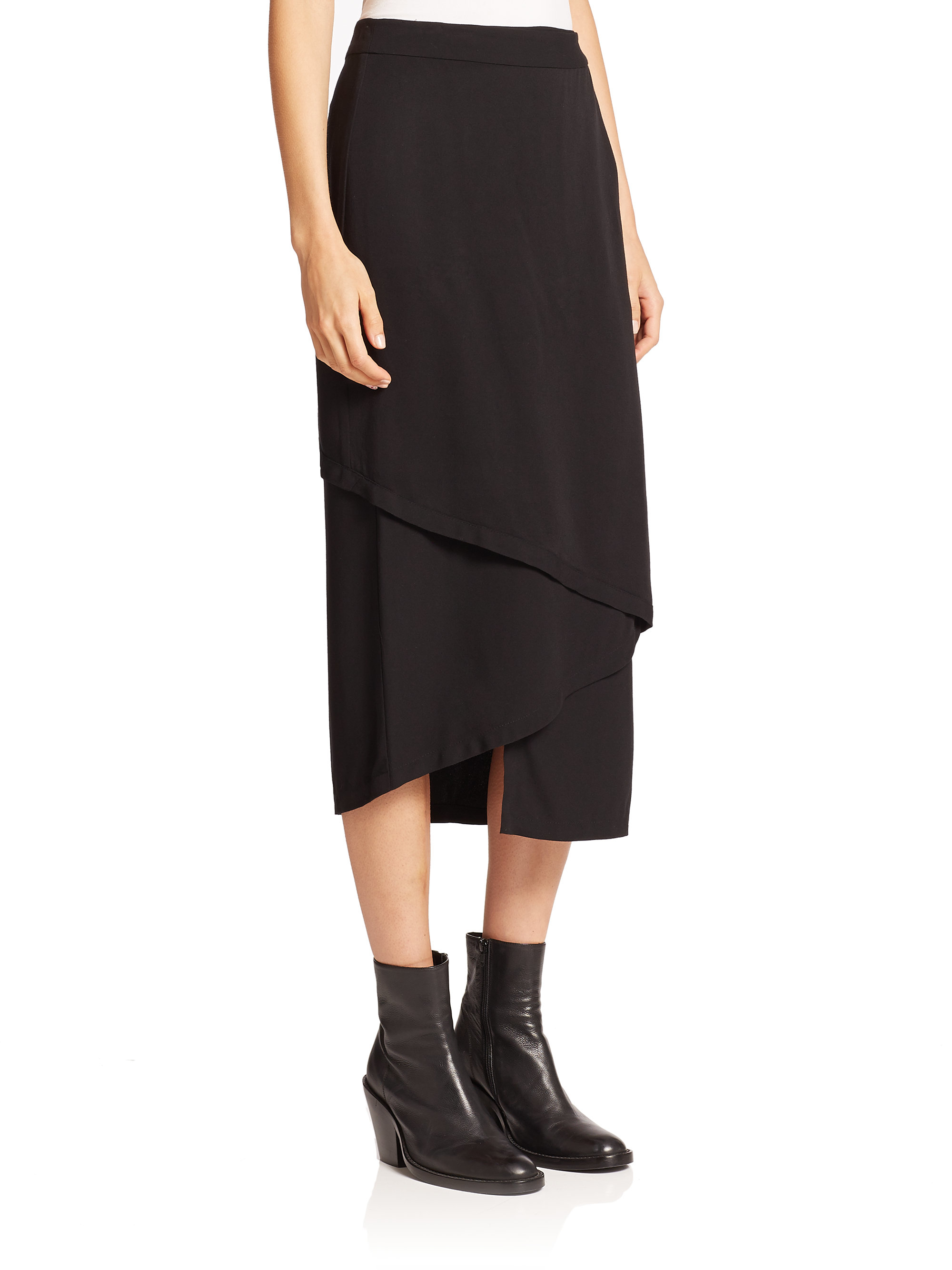 Lyst - Dkny Midi Wrap Skirt in Black