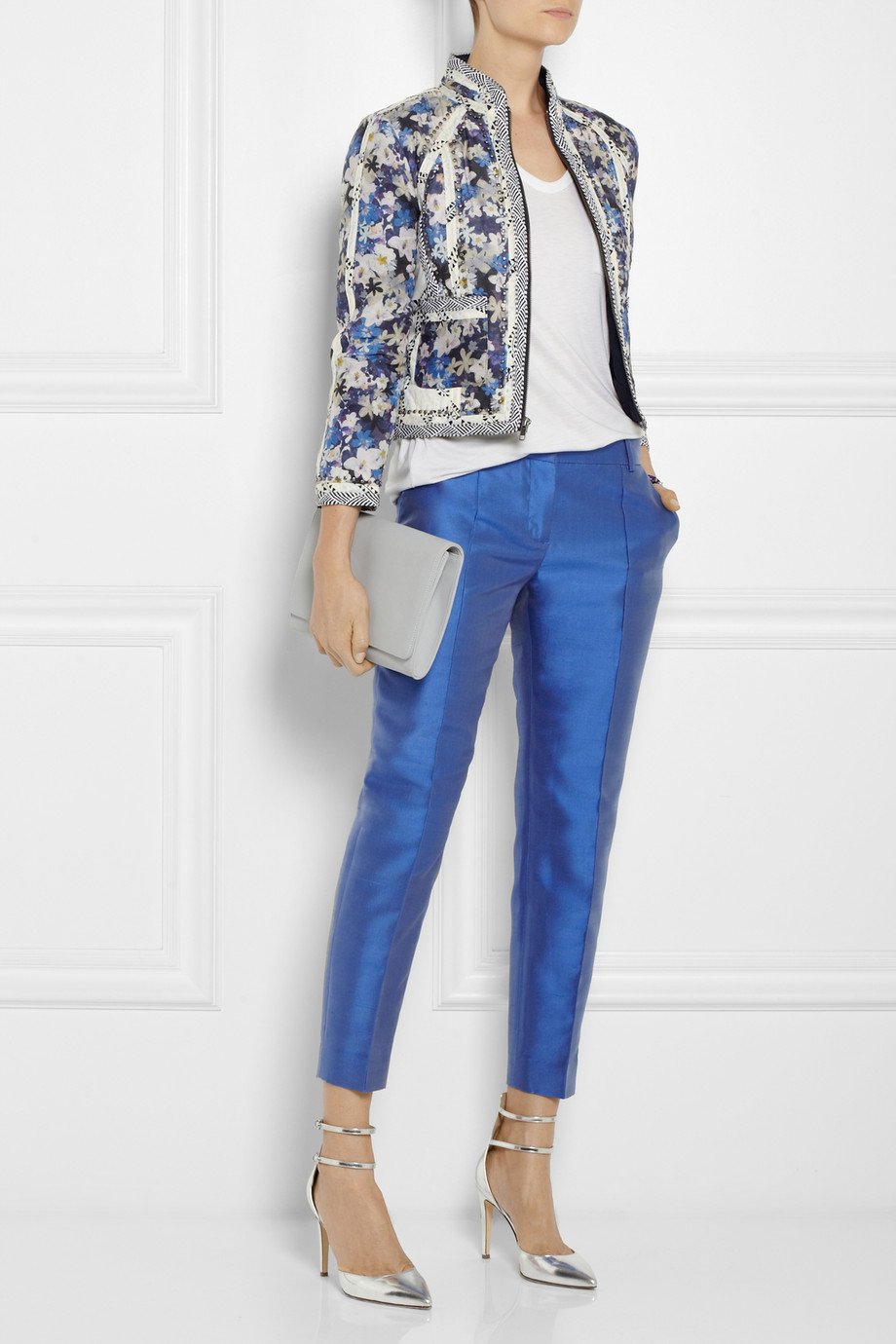 J Crew Collection Silk Blend Shantung Straight Leg Pants In Blue Lyst