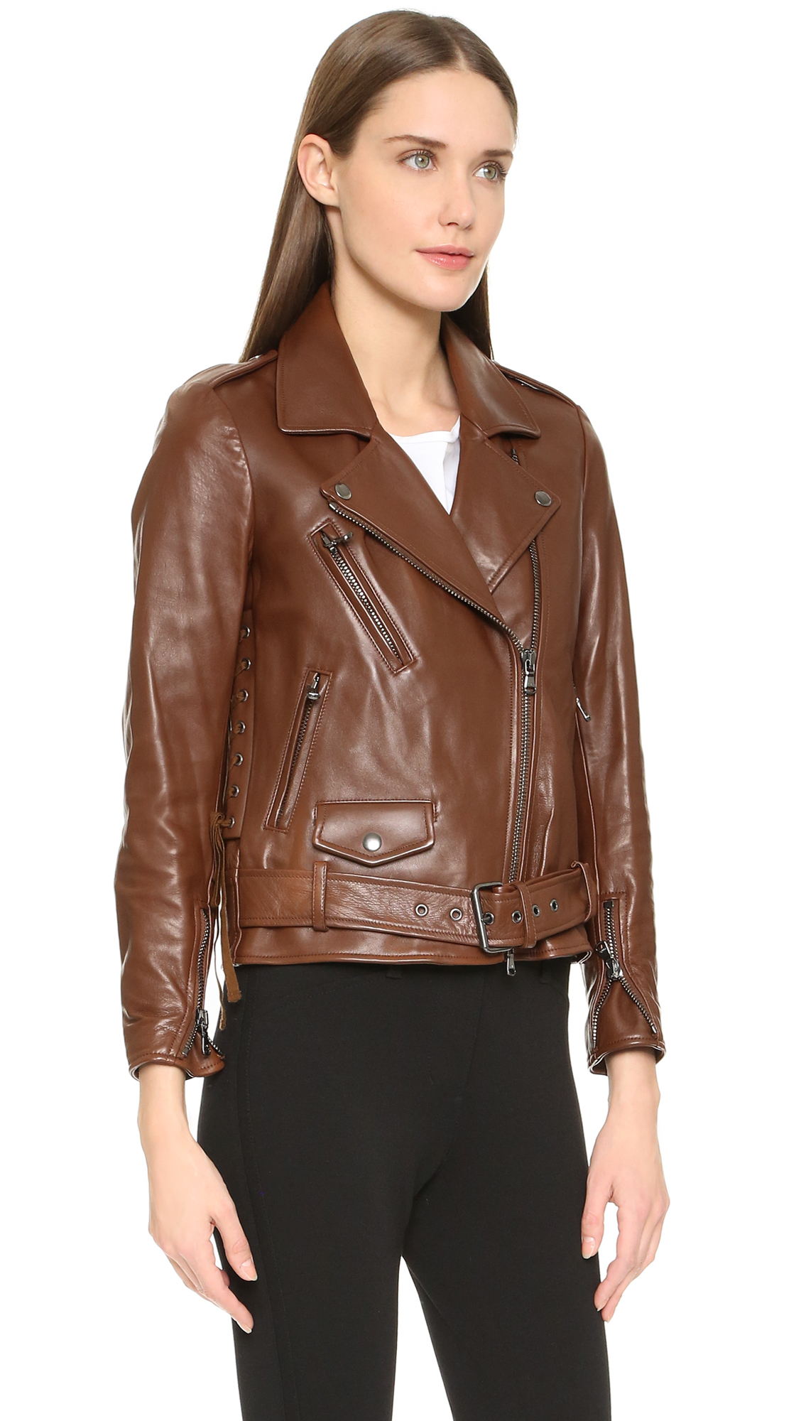 Lyst 3 1 Phillip Lim Leather Moto Jacket In Brown Gallery