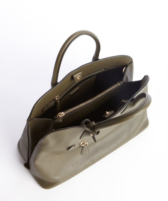 Prada Olive Green Saffiano Leather Zip Top Handle Bag in Green ...  