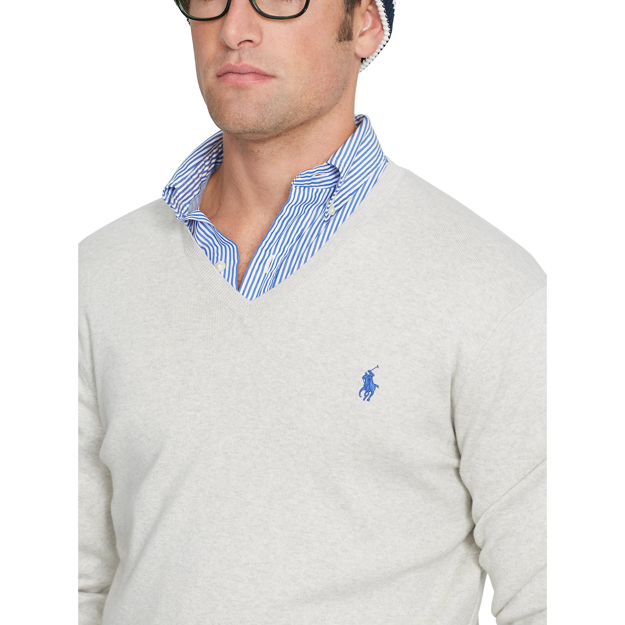 Lyst - Polo Ralph Lauren Pima Cotton V-neck Sweater in Gray for Men