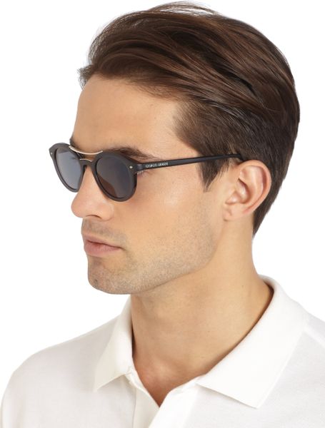 Giorgio Armani Round Brow Bar Sunglasses in Brown for Men (HAVANA) | Lyst