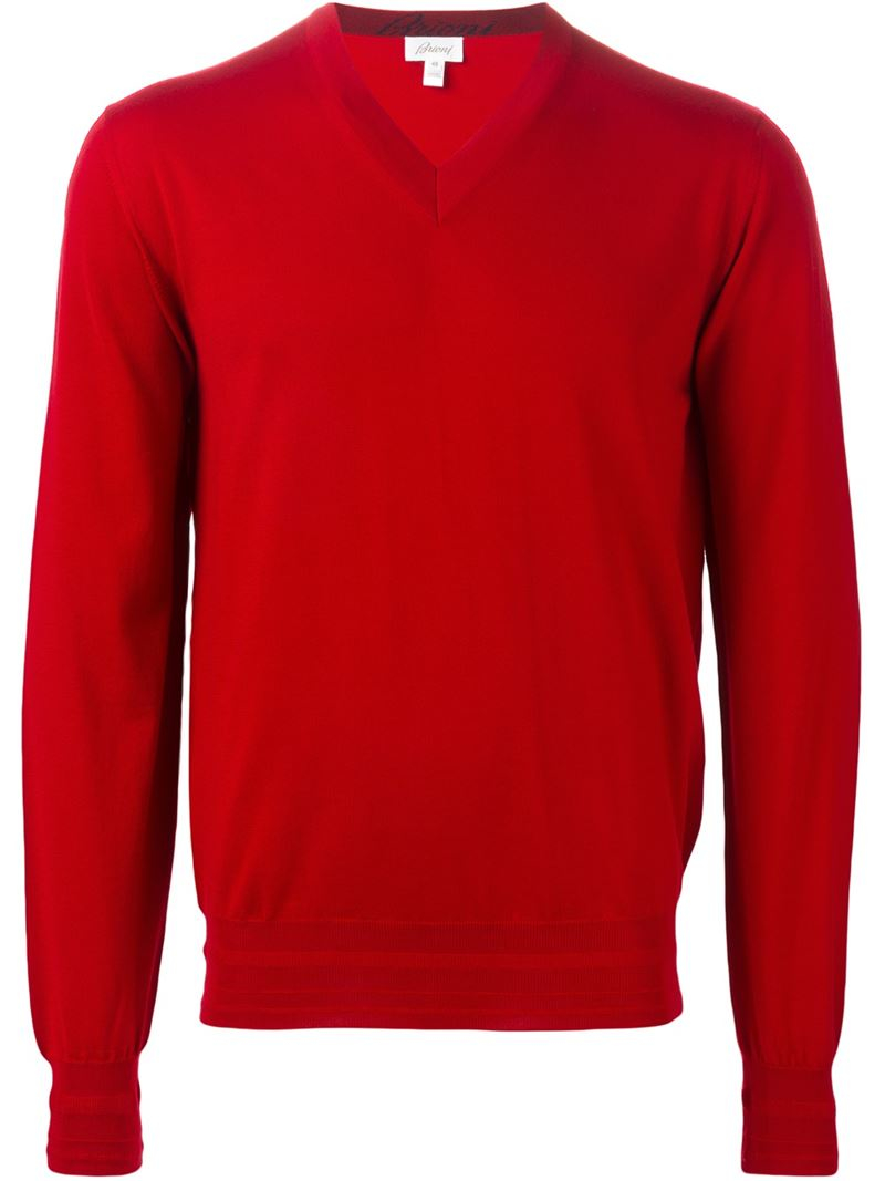Lyst Brioni Vneck Sweater in Red for Men
