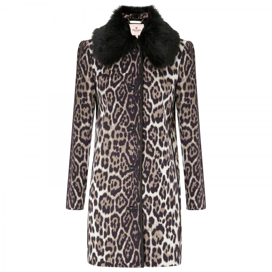 Juicy Couture Leopard Print Faux Fur Trimmed Coat in Animal (leopard ...