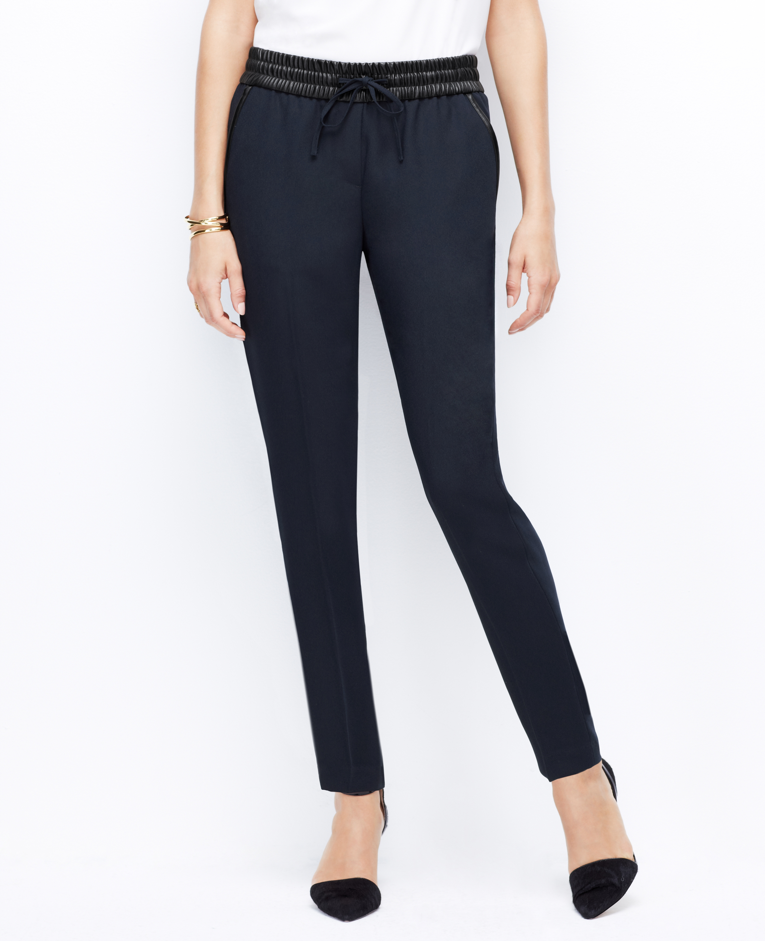 faux leather trim pants