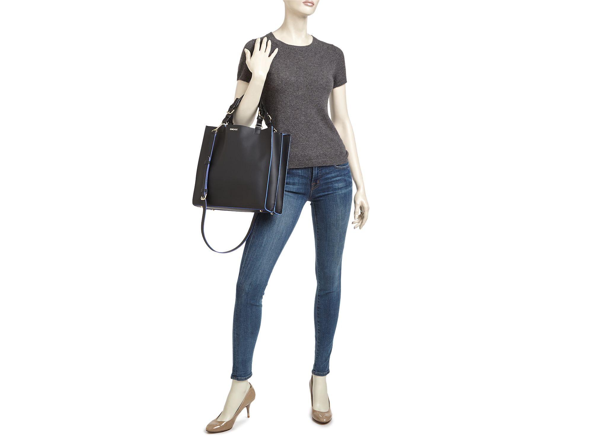 Lyst Dkny Rubberized Leather Tote In Black Gallery