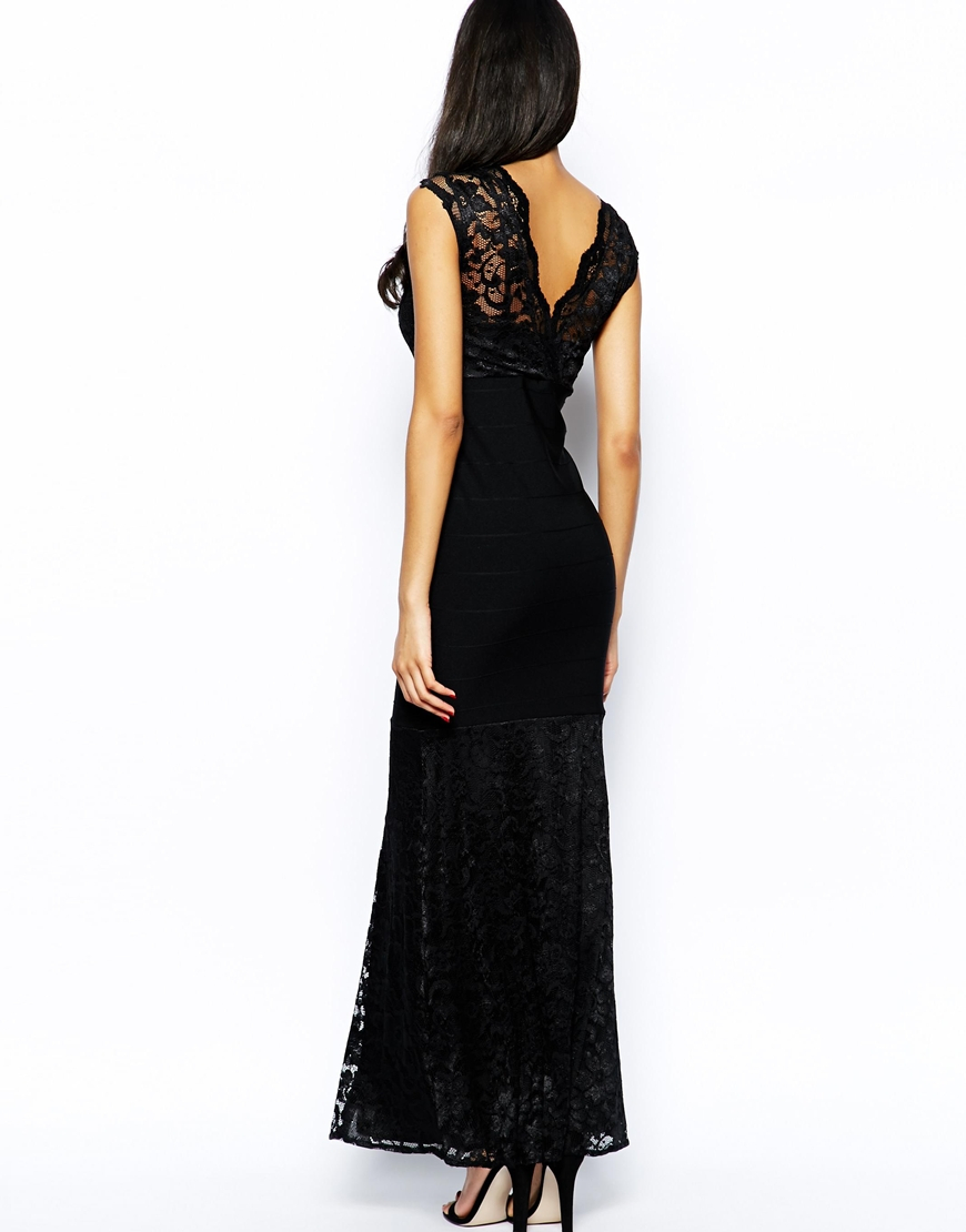 Lyst - Lipsy Lace Maxi Dress with Wrap Front in Black