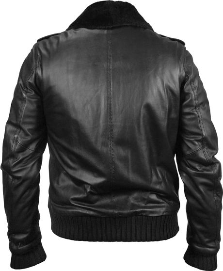 Forzieri Men'S Black Leather Jacket W/Detachable Shearling Collar in ...