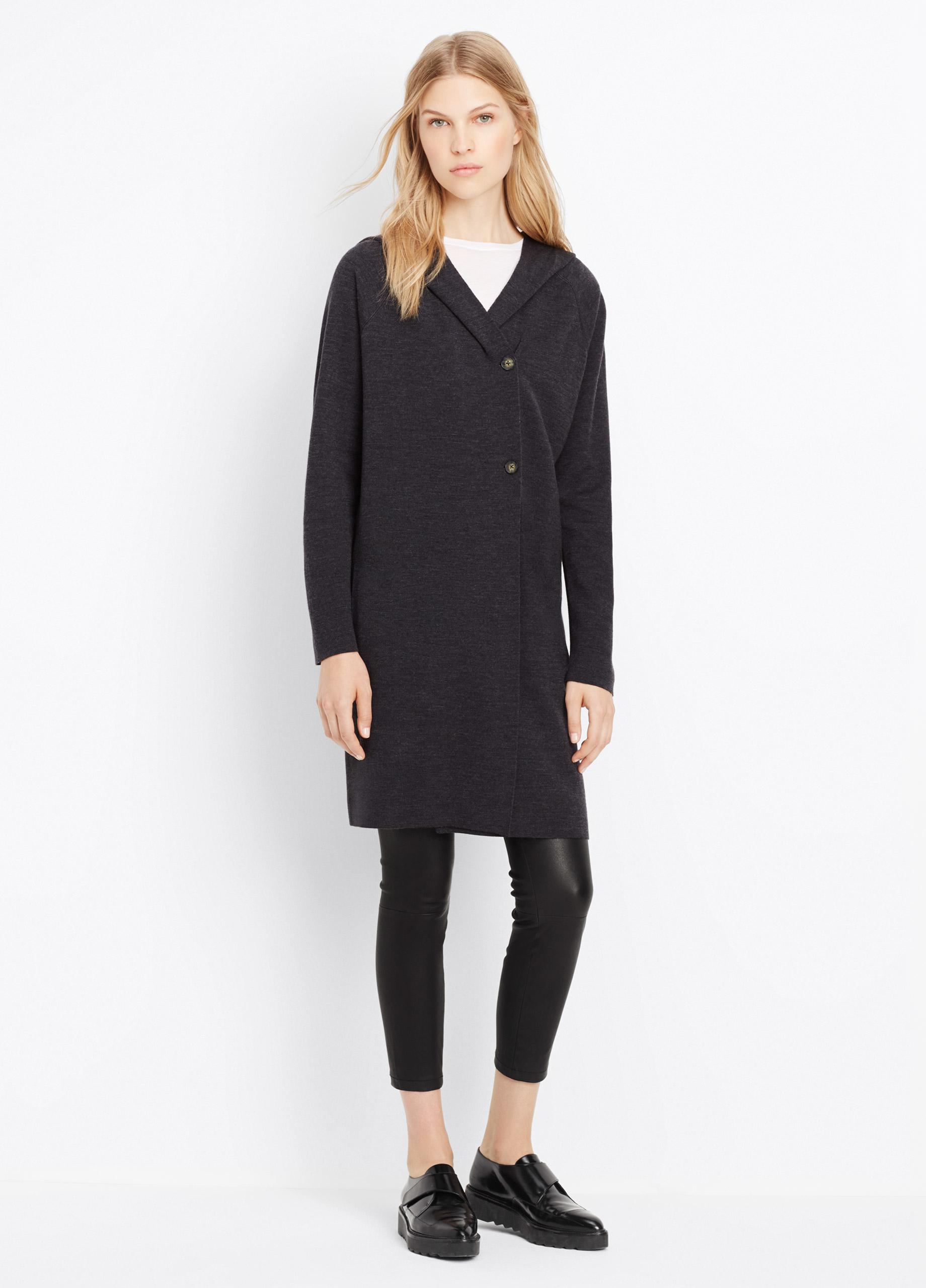 Lyst Vince Double Faced Hooded Sweater Coat in Black