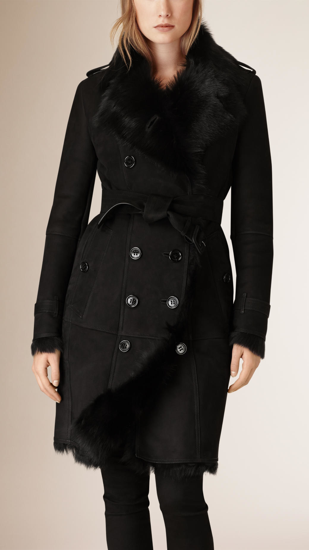 burberry black shearling coat