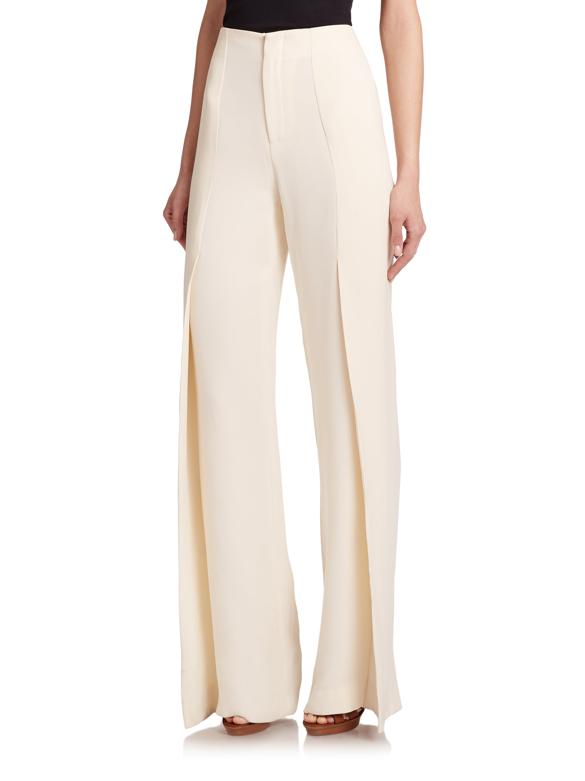 Ralph lauren Wide-leg Wool Pants in Natural | Lyst