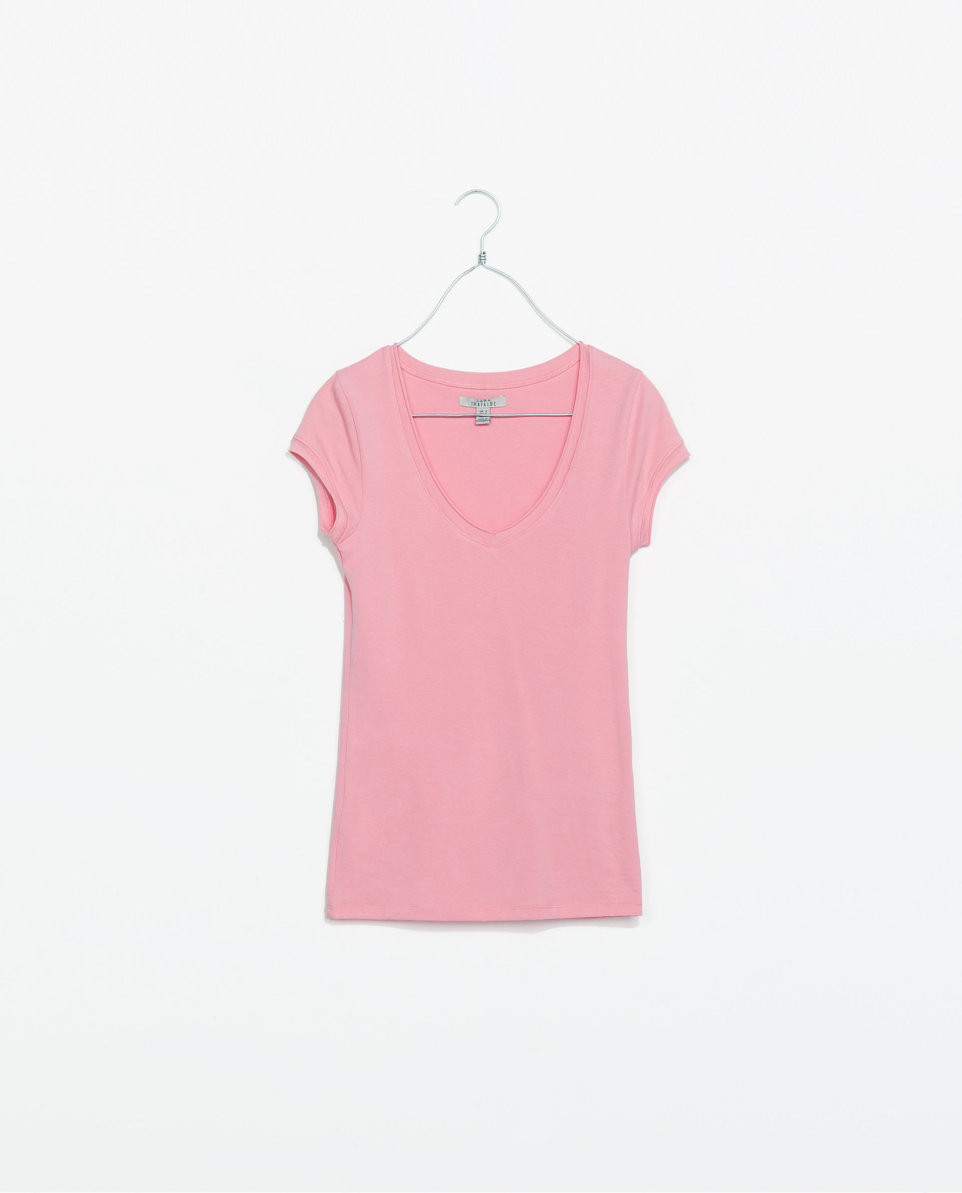zara vneck tshirt in pink strawberry lyst zara vneck tshirt in pink strawberry lyst