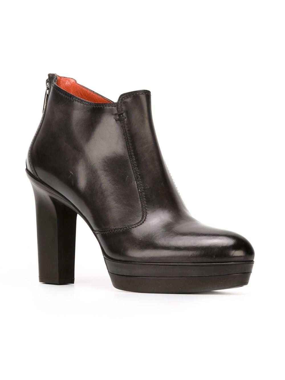 Santoni Chunky Heel Ankle Boots in Black | Lyst