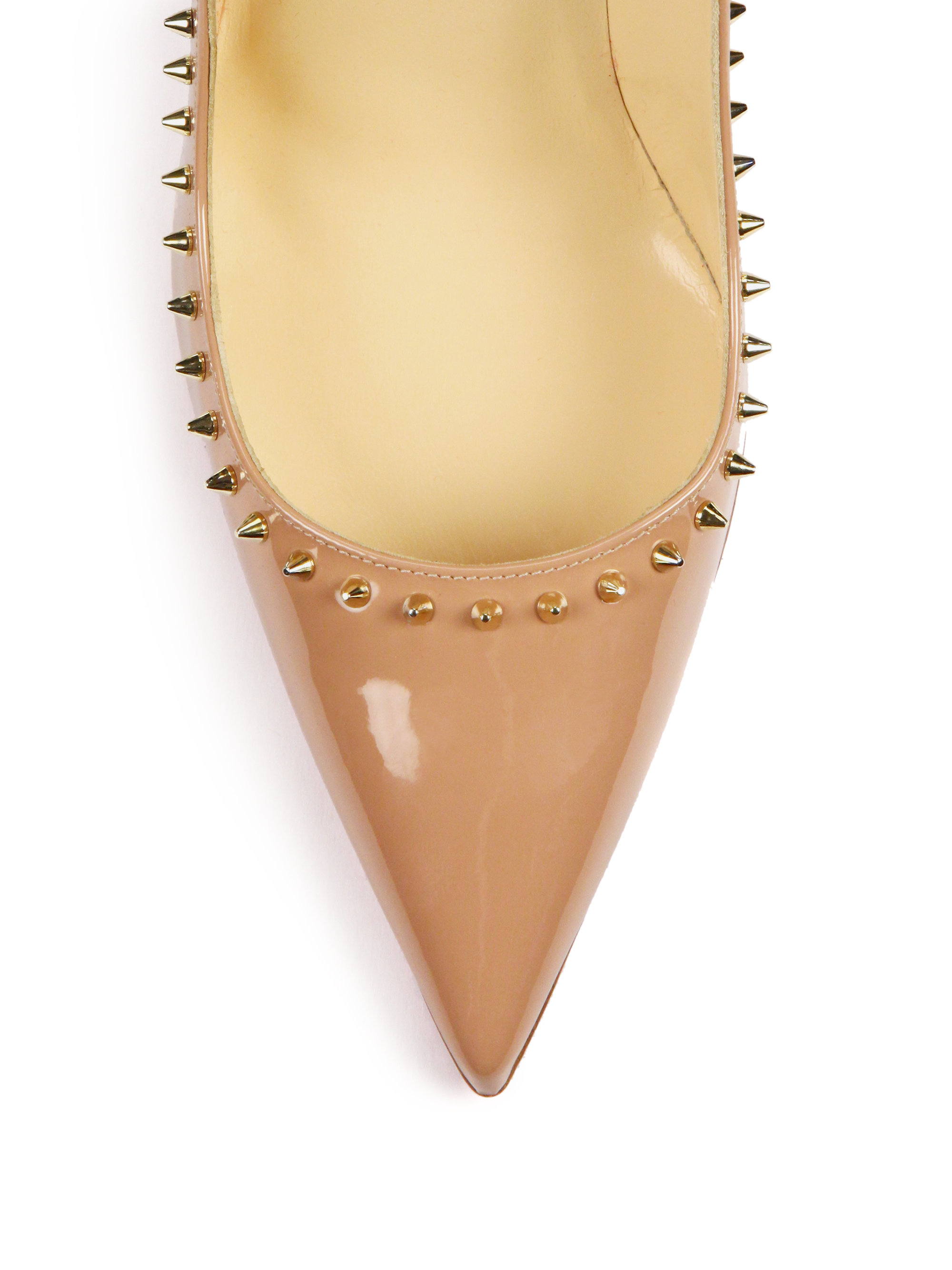Christian louboutin Anjalina Spiked Patent Leather Pumps in Beige ...  