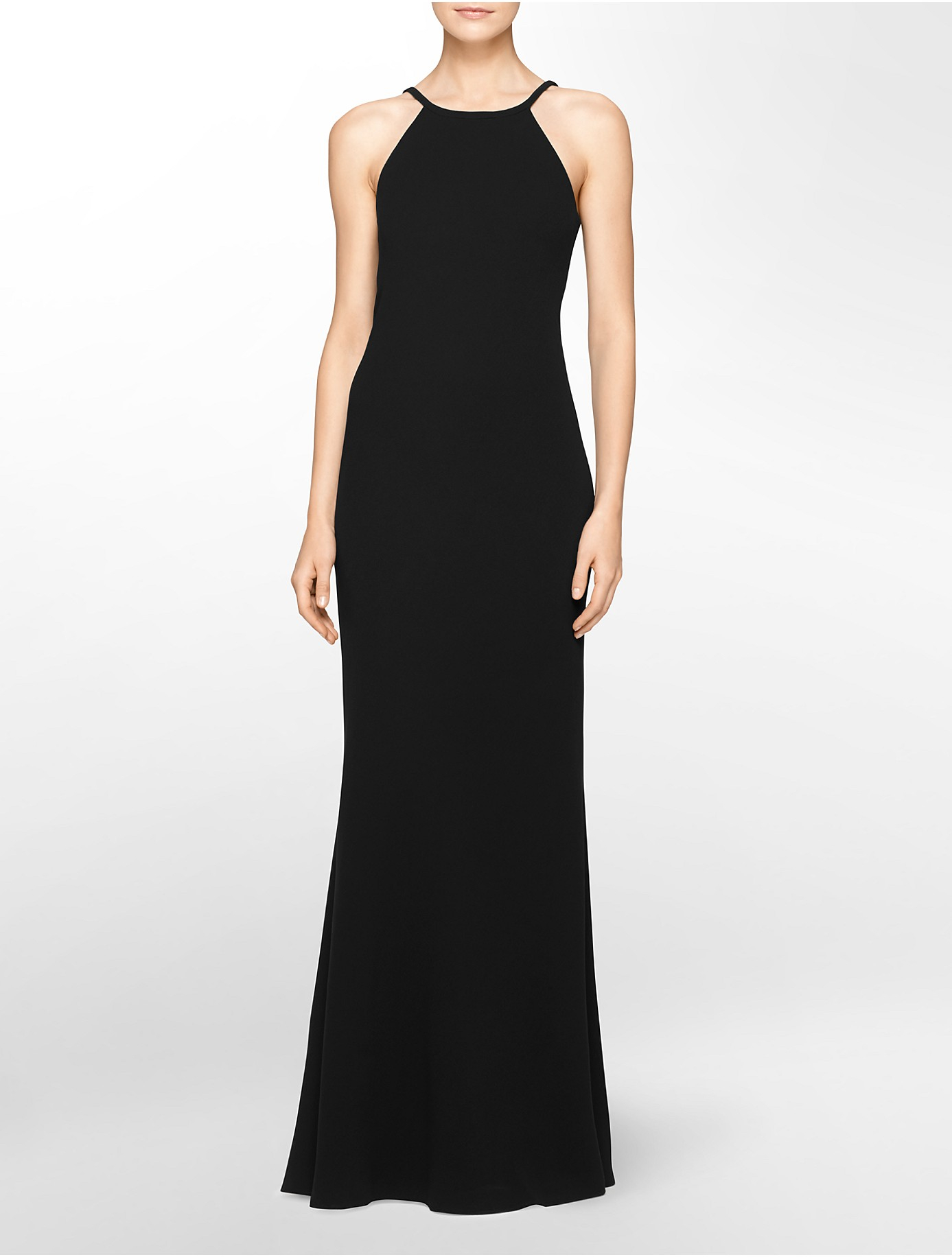 calvin klein open back halter gown