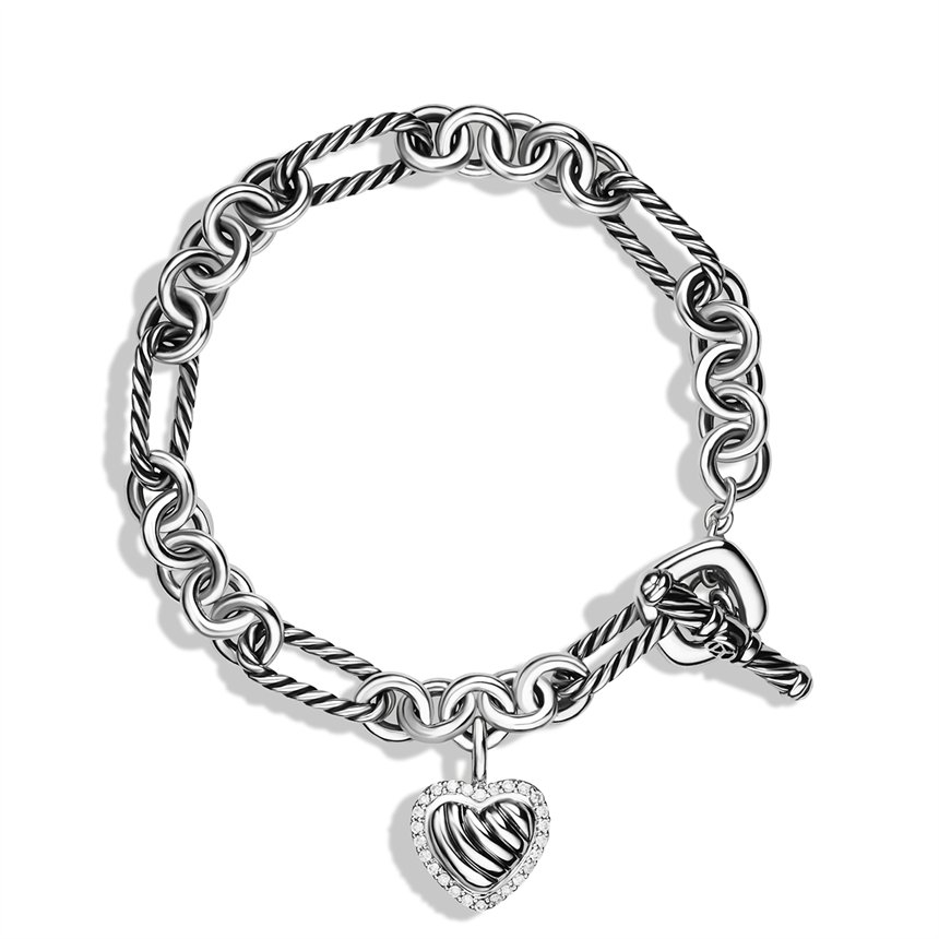 Lyst David Yurman Cable Heart Charm Bracelet with Diamonds in Metallic