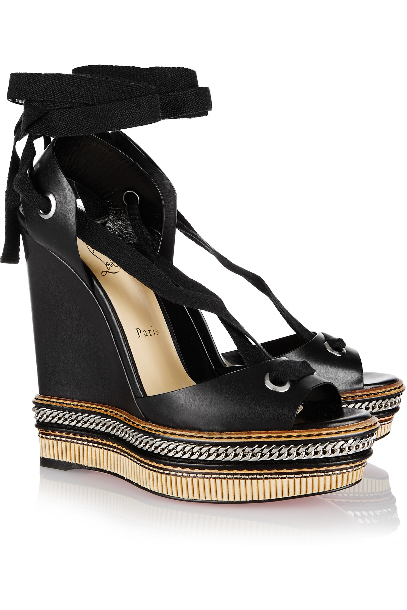 Christian Louboutin Tribuli 140 Chaintrimmed Leather Wedge Sandals in