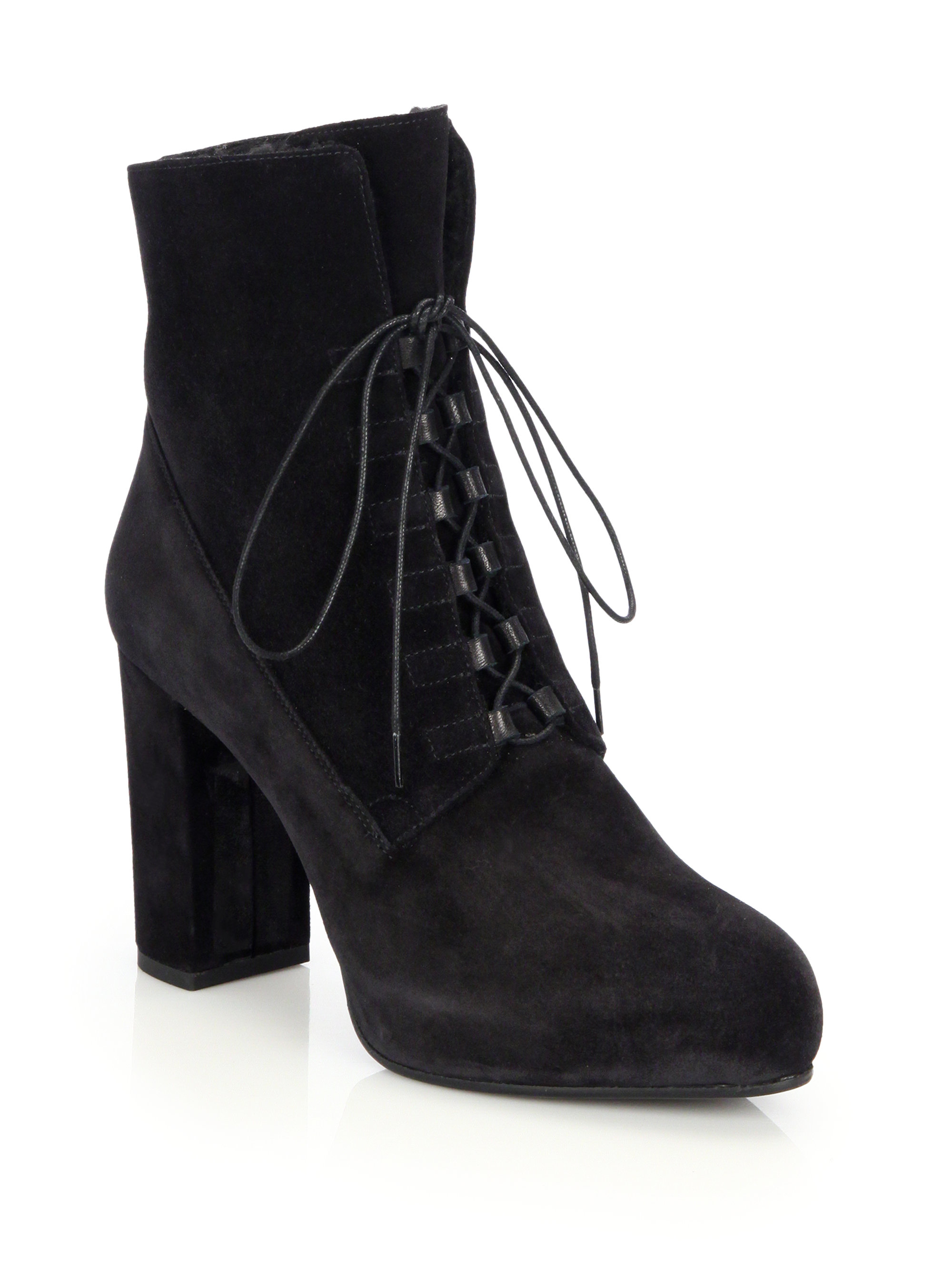 Lyst - Diane Von Furstenberg Pacey Faux Fur-lined Lace-up Suede Booties ...