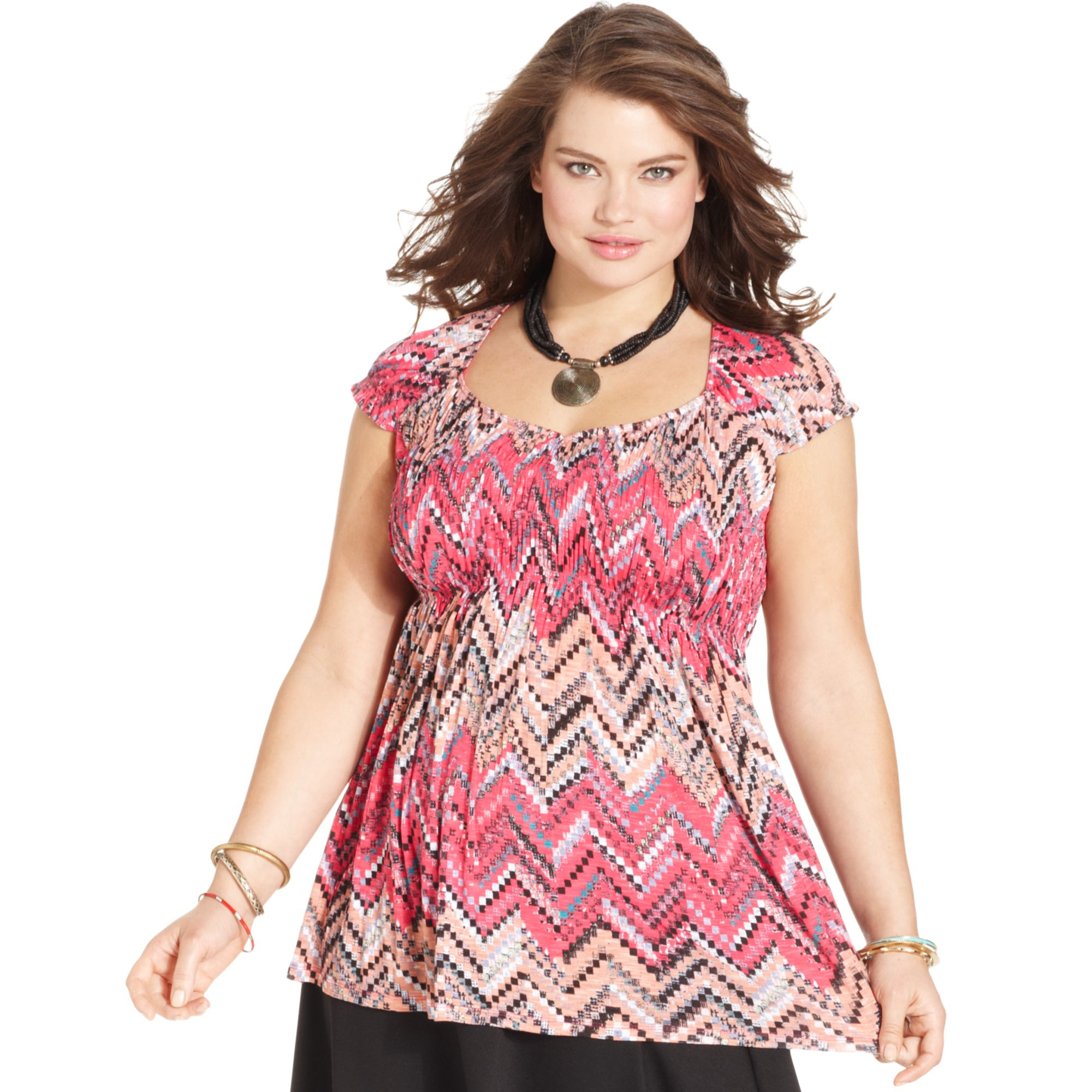 American Rag Plus Size Shortsleeve Printed Babydoll Top in Multicolor ...