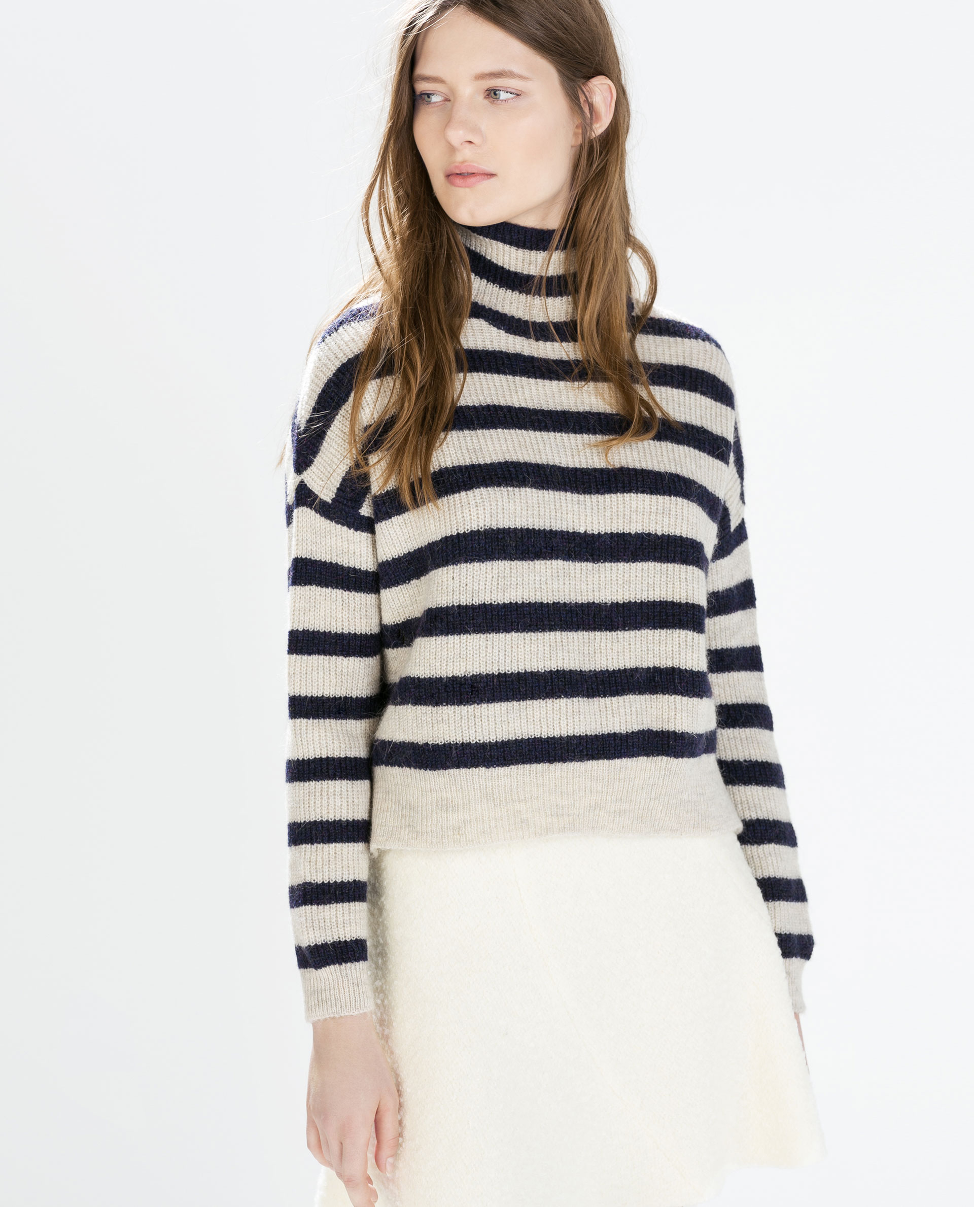 Zara Striped Turtleneck Sweater in Natural | Lyst