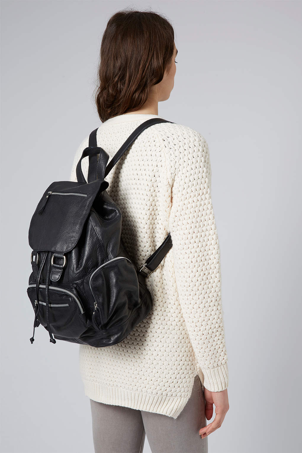 TOPSHOP Premium Leather Backpack in Black - Lyst