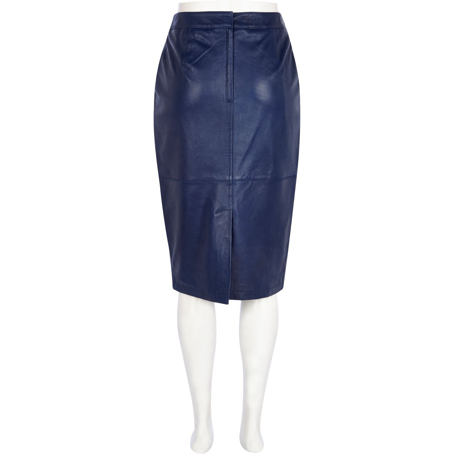 River island Navy Leather Pencil Skirt in Blue | Lyst