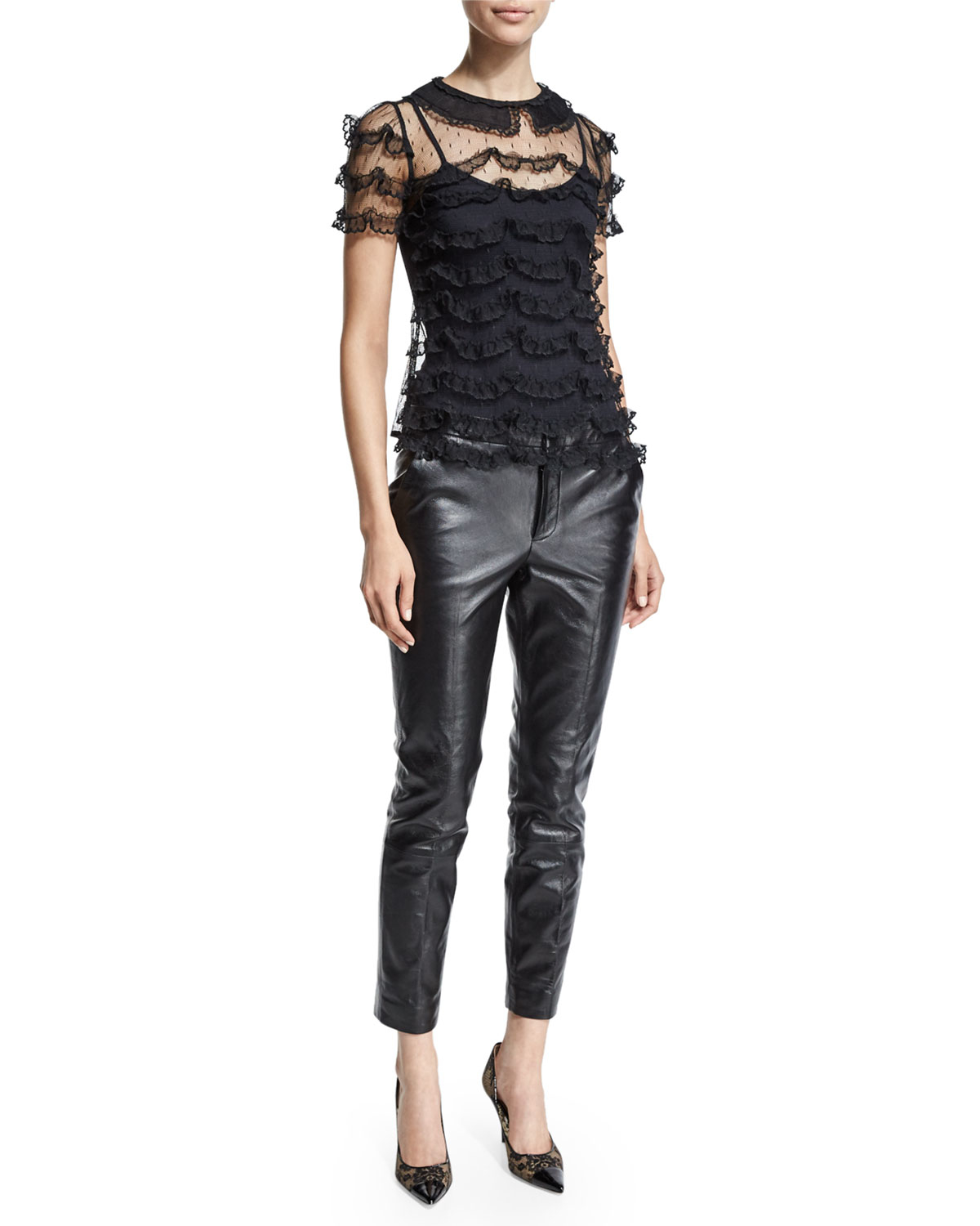 red and black leather pants