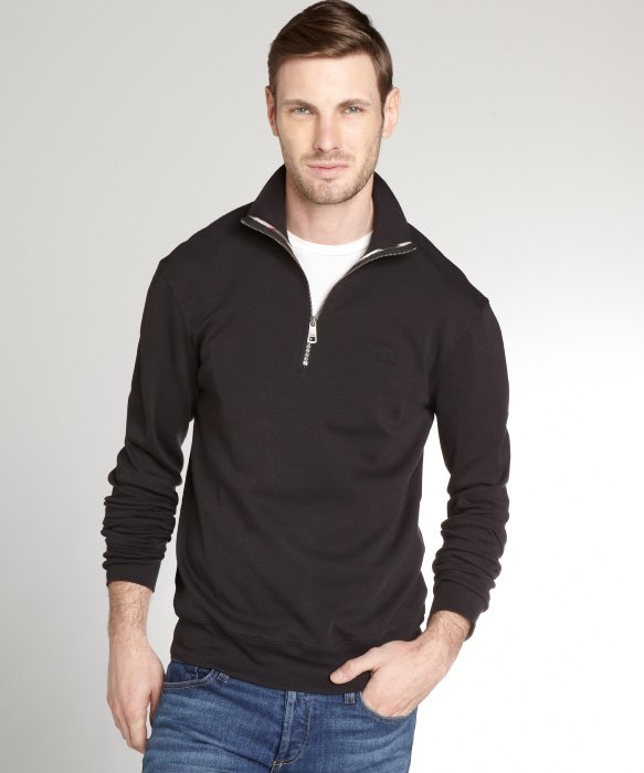 Lyst - Burberry Brit Black Cotton Zip Neck Sweater in Black for Men