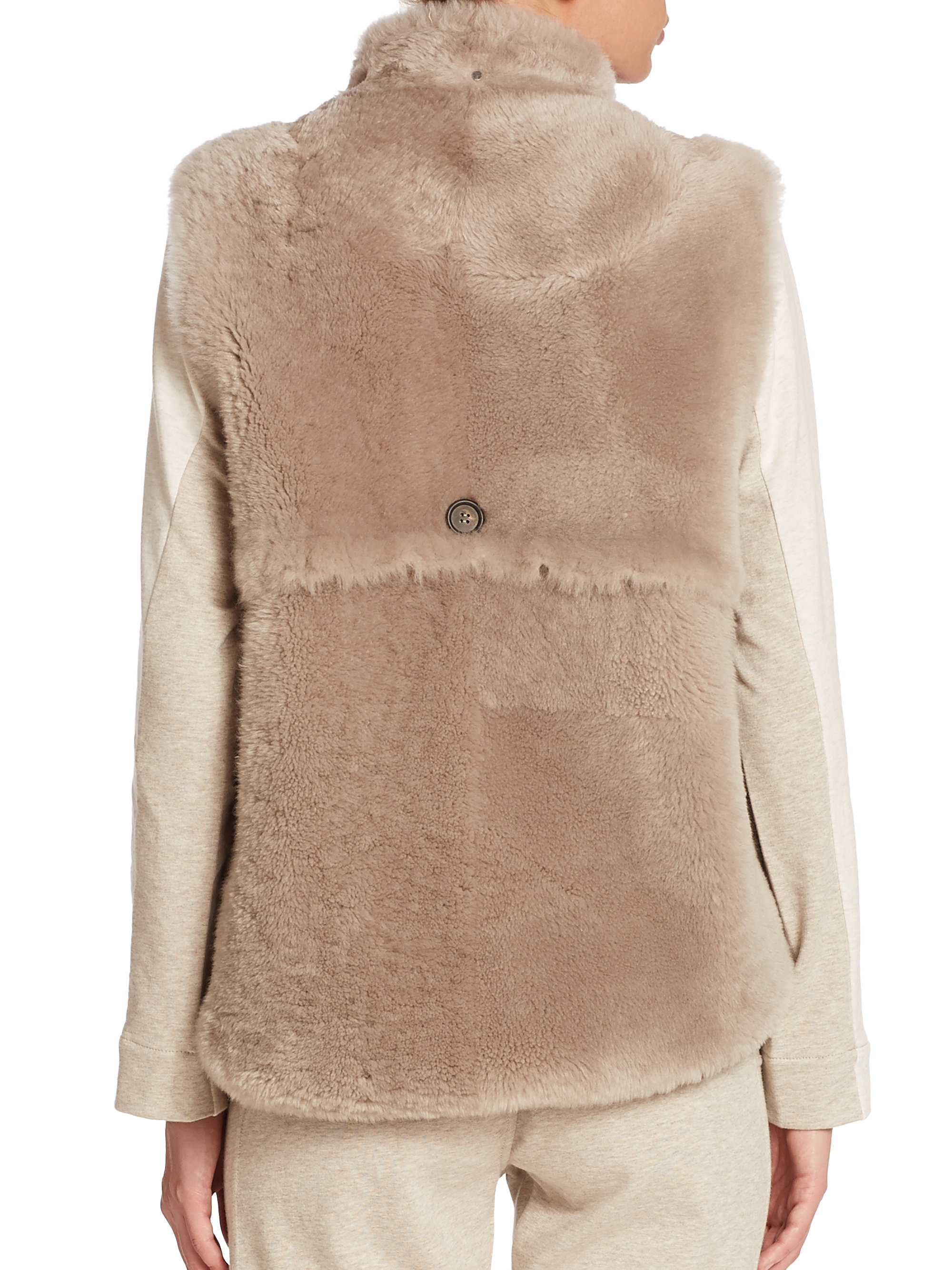 Brunello cucinelli Cash Hooded Reversible Fur Vest in Brown | Lyst