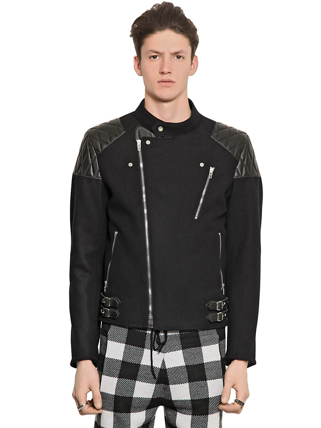 Lyst Mcq Quilted Leather Wool Biker Jacket In Black For Men Gallery