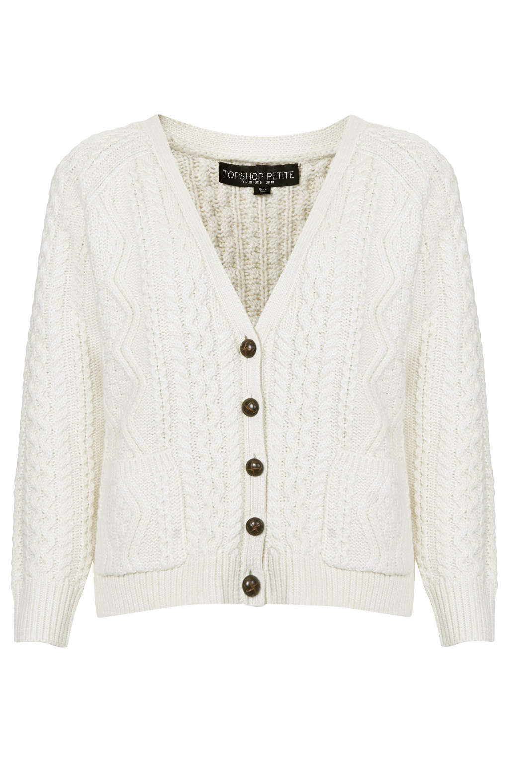 Topshop Petite Cable Knit Cardigan in White | Lyst
