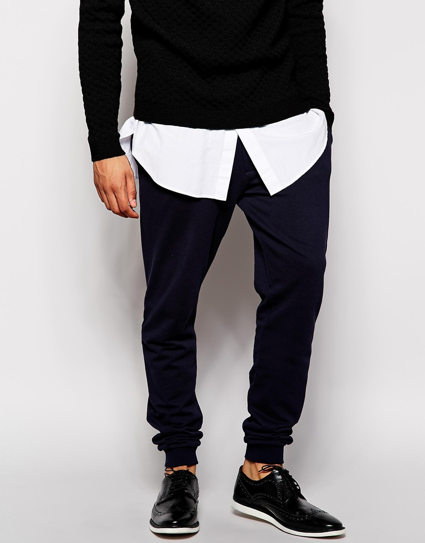 Lyst - Asos Skinny Joggers With Zip Fly And Button Detail in Blue for Men