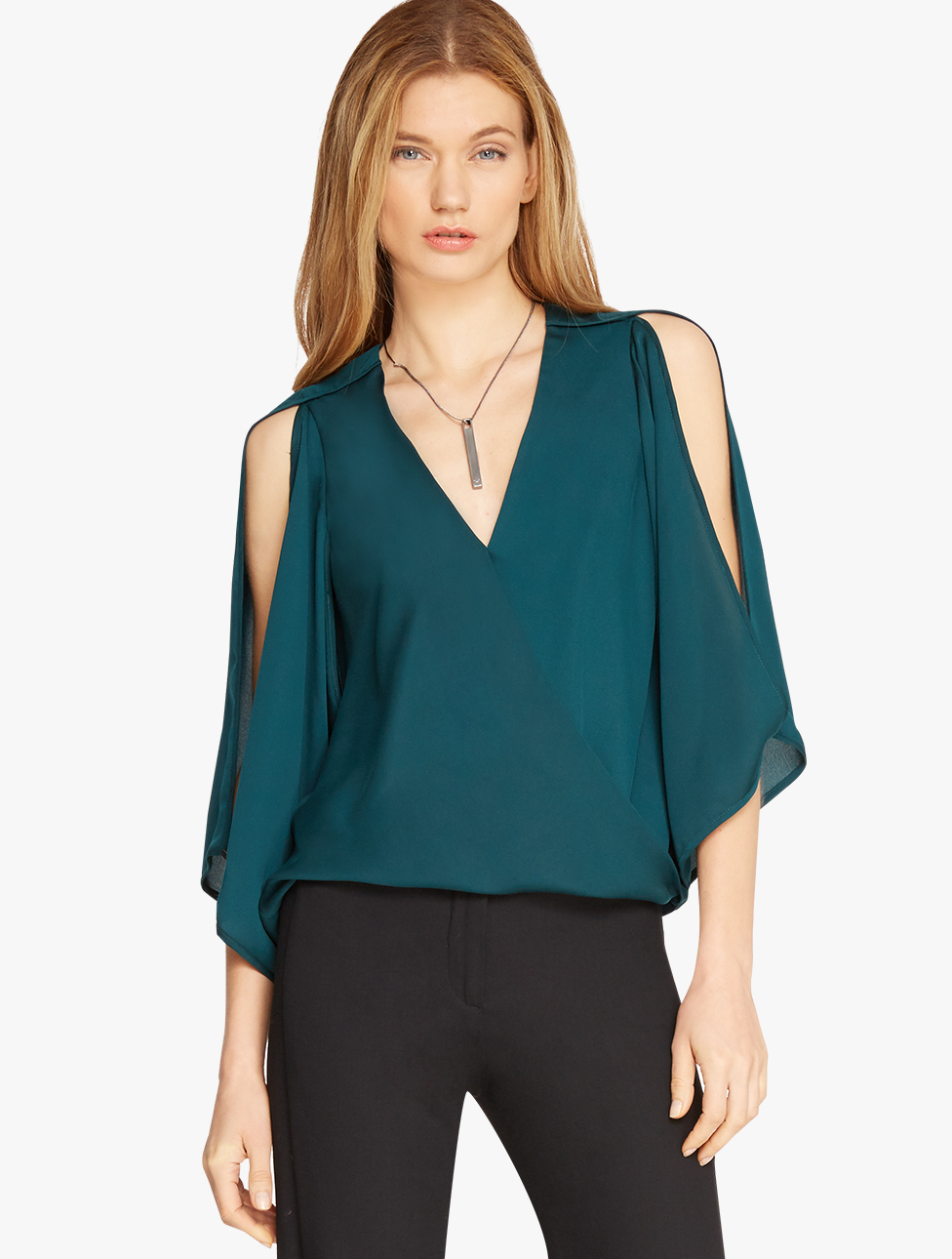 Lyst - Halston Slit Sleeve Wrap Top in Green