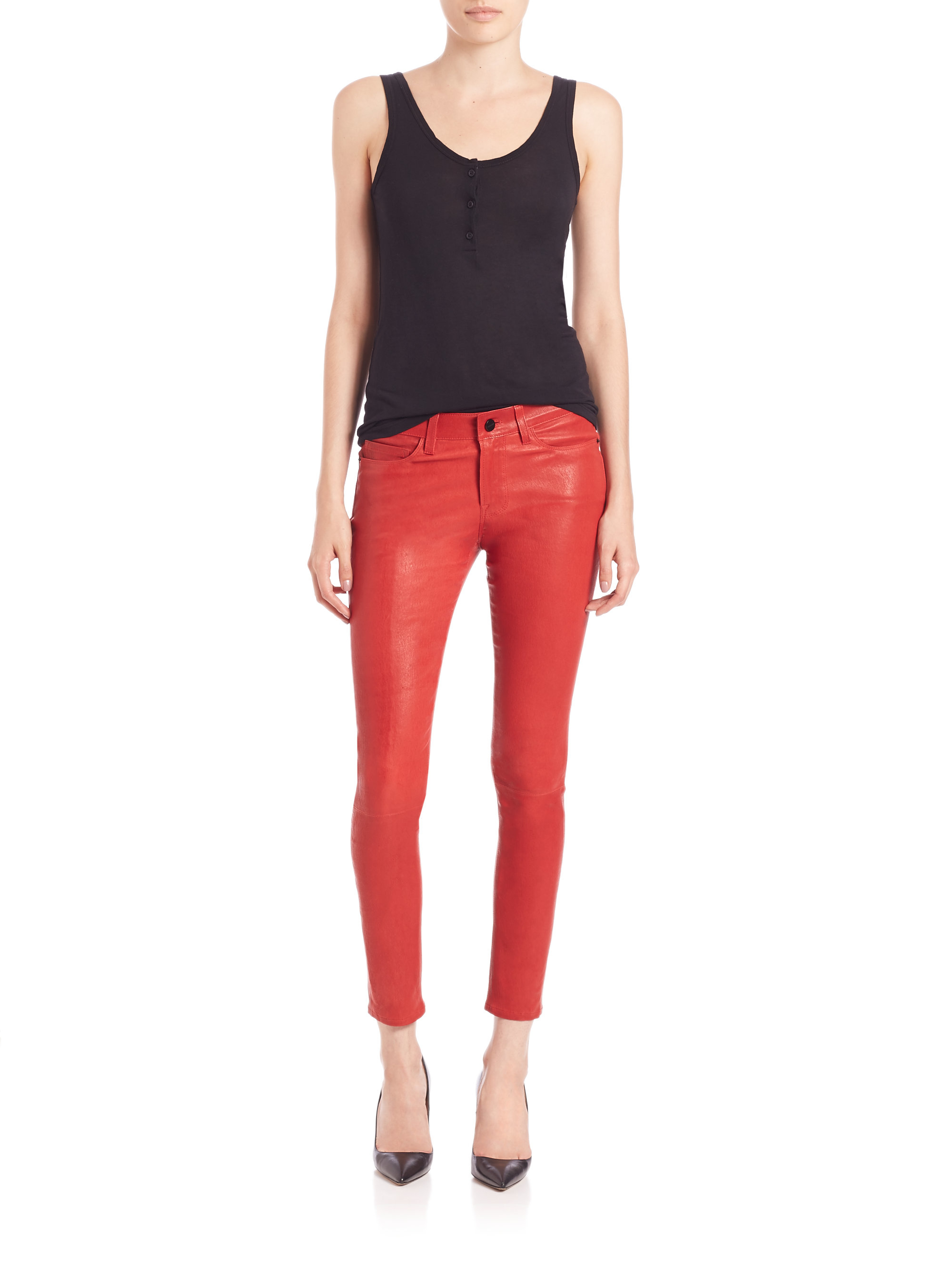 Lyst - Frame Le Leather Skinny Jeans in Red