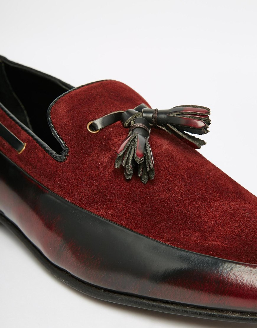 Lyst Asos Tassel Loafers In Burgundy Suede And Leather Mix In Red For Men 8692