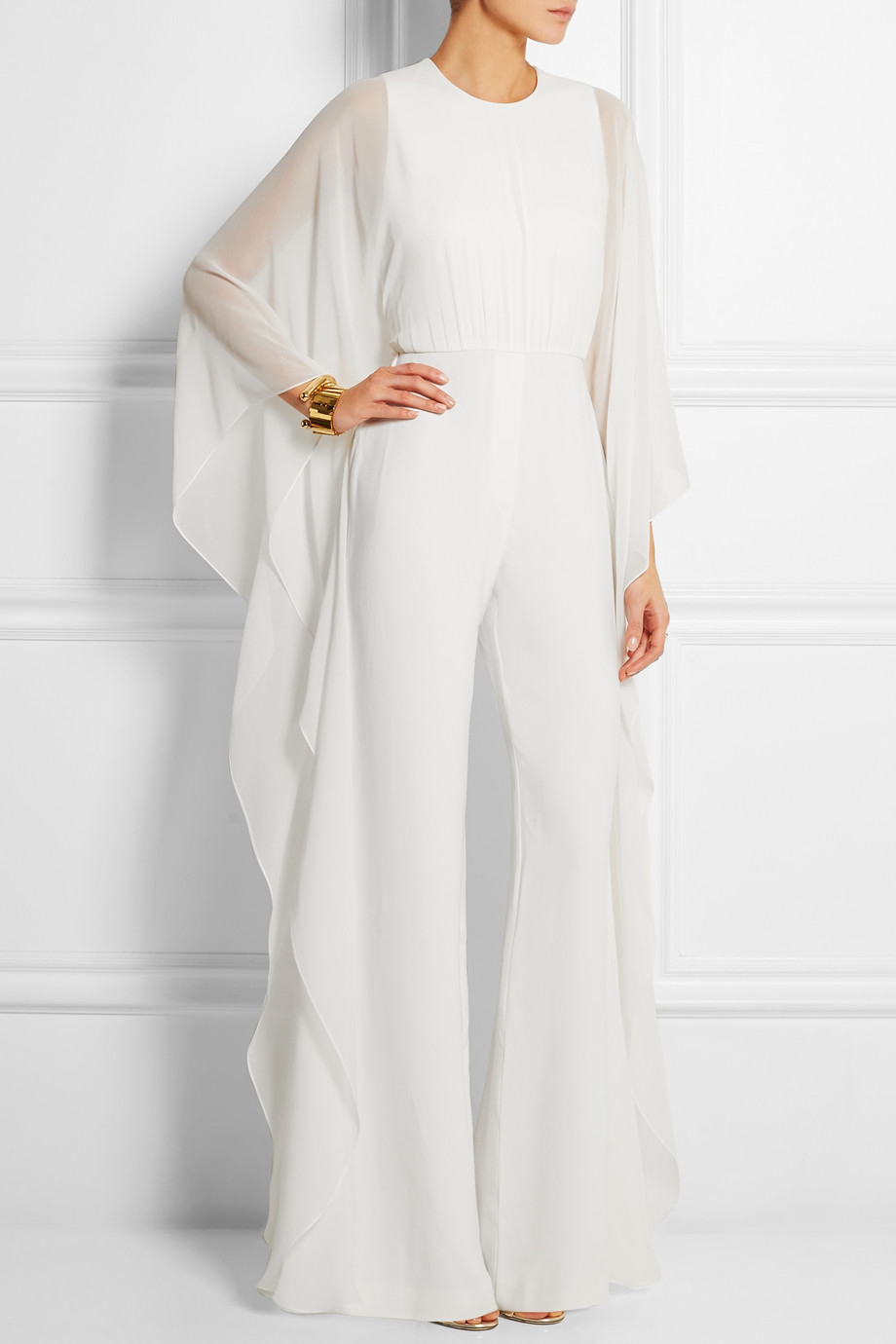 Elie saab Silk-Chiffon And Stretch-Crepe Jumpsuit in White | Lyst