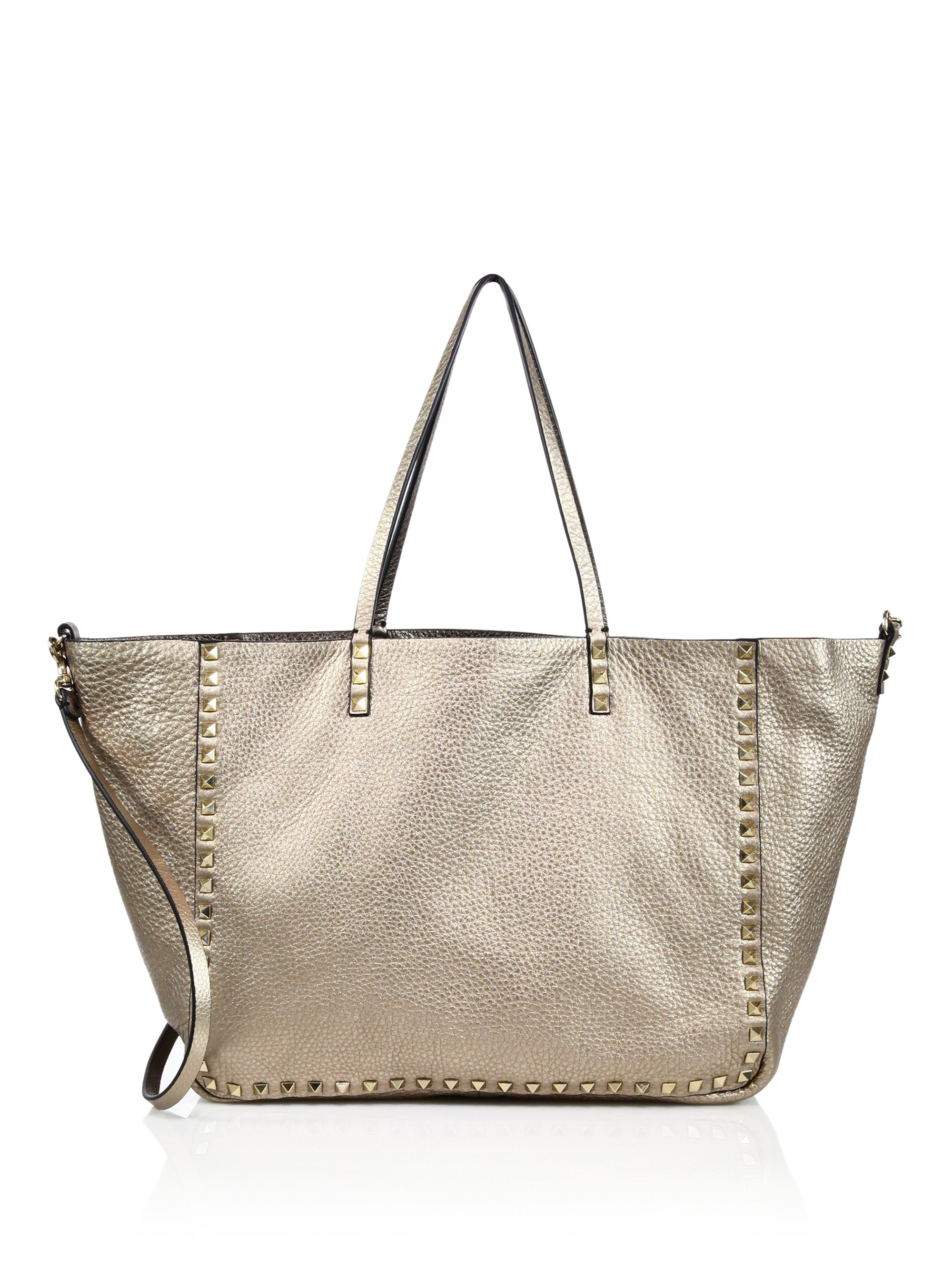 Lyst - Valentino Rockstud Reversible Metallic Leather Tote in Metallic